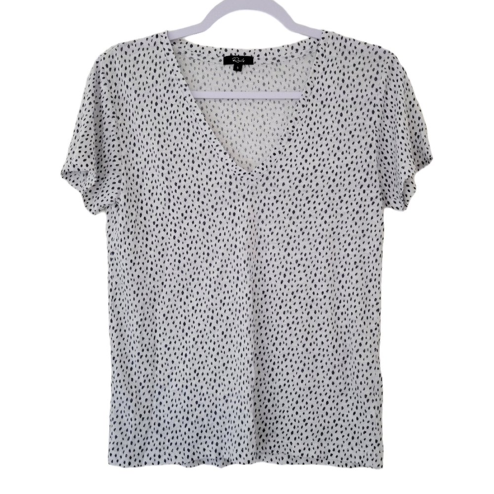 Rails Cara V neck Linen Blend Micro Polka-dot Basic Tee Top S